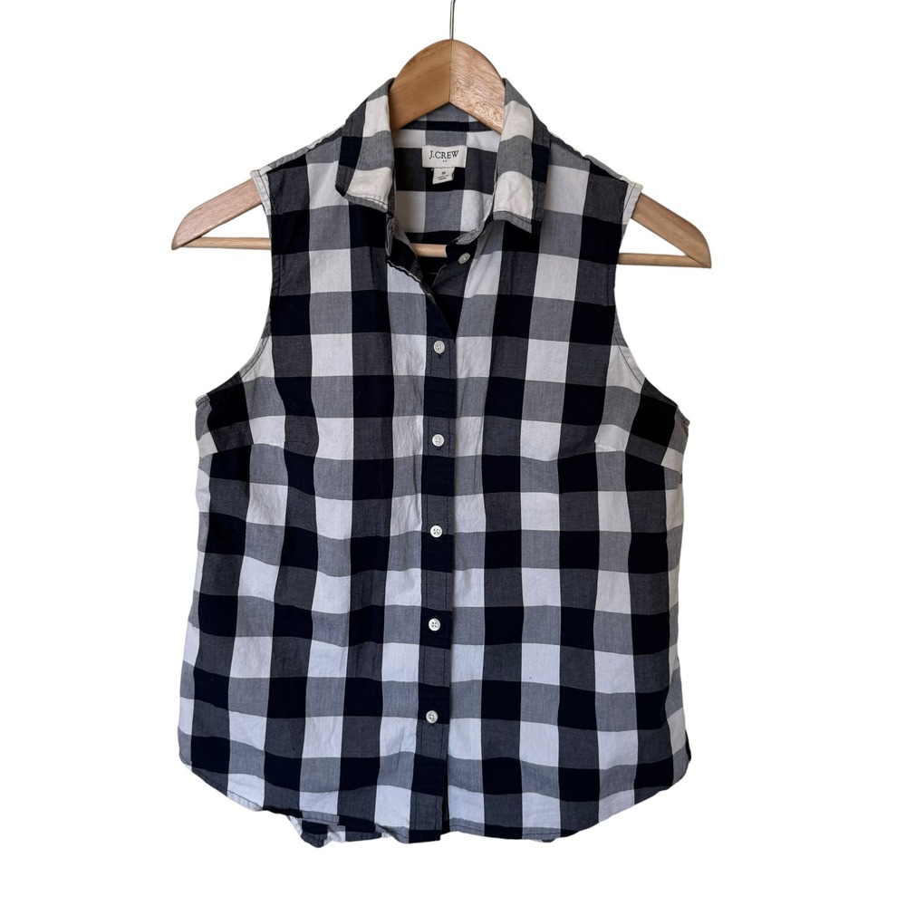 J.Crew Sleeveless Button Down Women S Navy White Excellent Buffalo Plaid Top